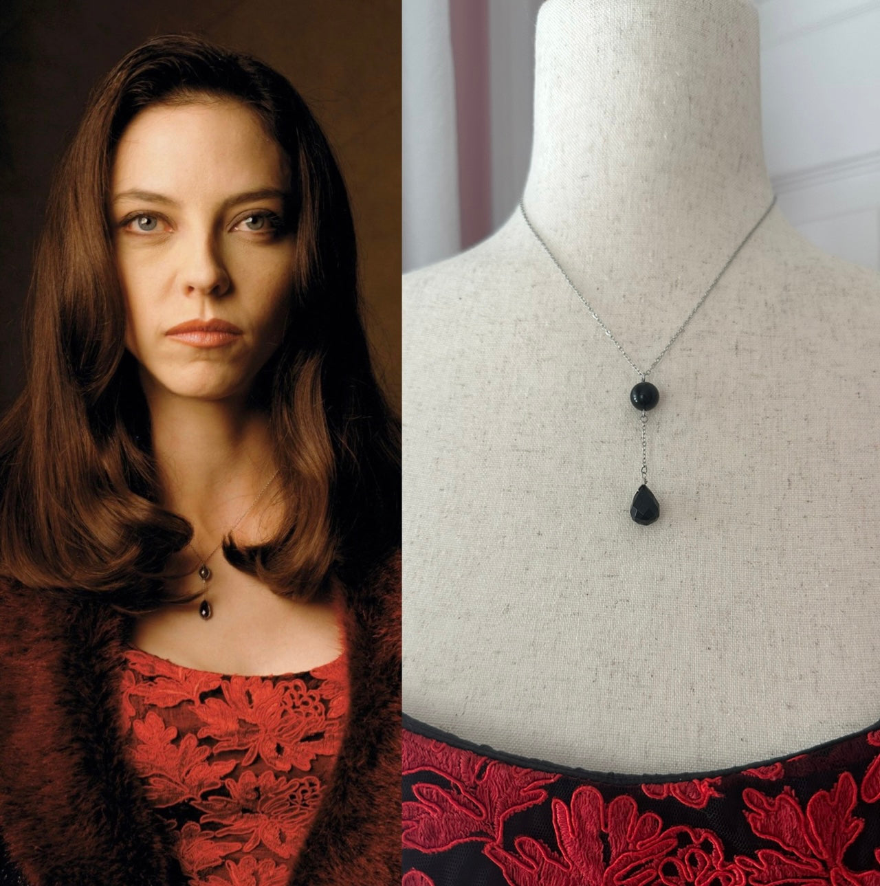 Drusilla Onyx drop necklace
