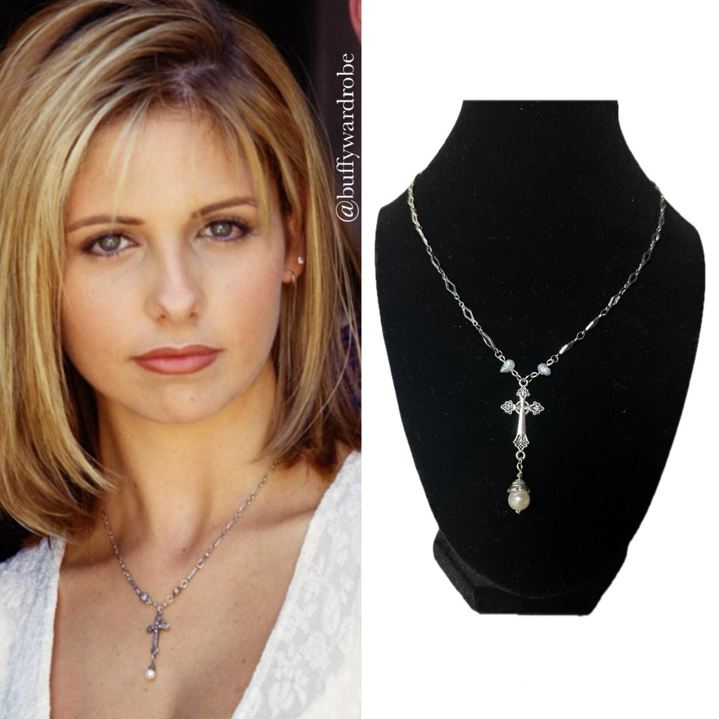 Buffy Season 2 Pearl Drop Cross Necklace