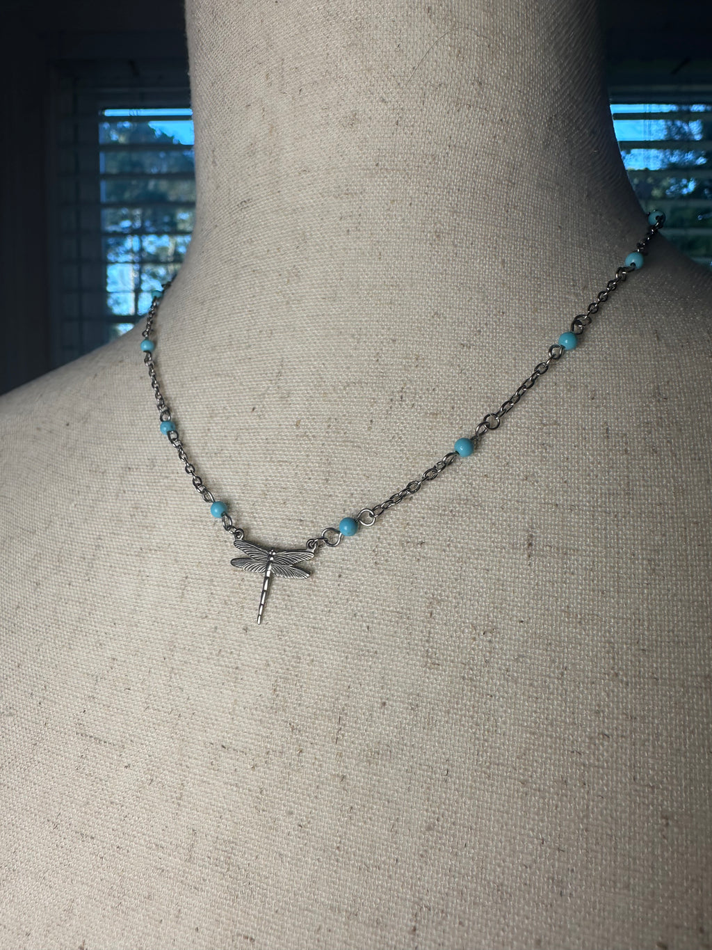 “Flooded” Willow Turquoise Dragonfly necklace