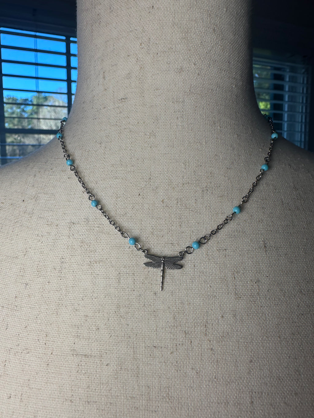 “Flooded” Willow Turquoise Dragonfly necklace